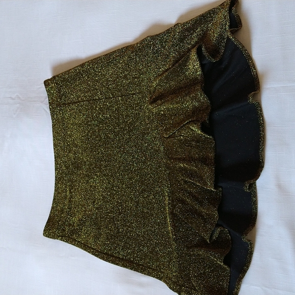 Michael Kors Gold Black Metallic Glittered Ruffle Mini-Skirt Size Medium - Picture 5 of 12